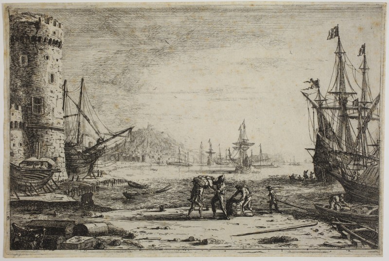 Claude GELLÉE, dit LE LORRAIN : Le Port de mer à la grosse tour - c. 1641 eau-forte